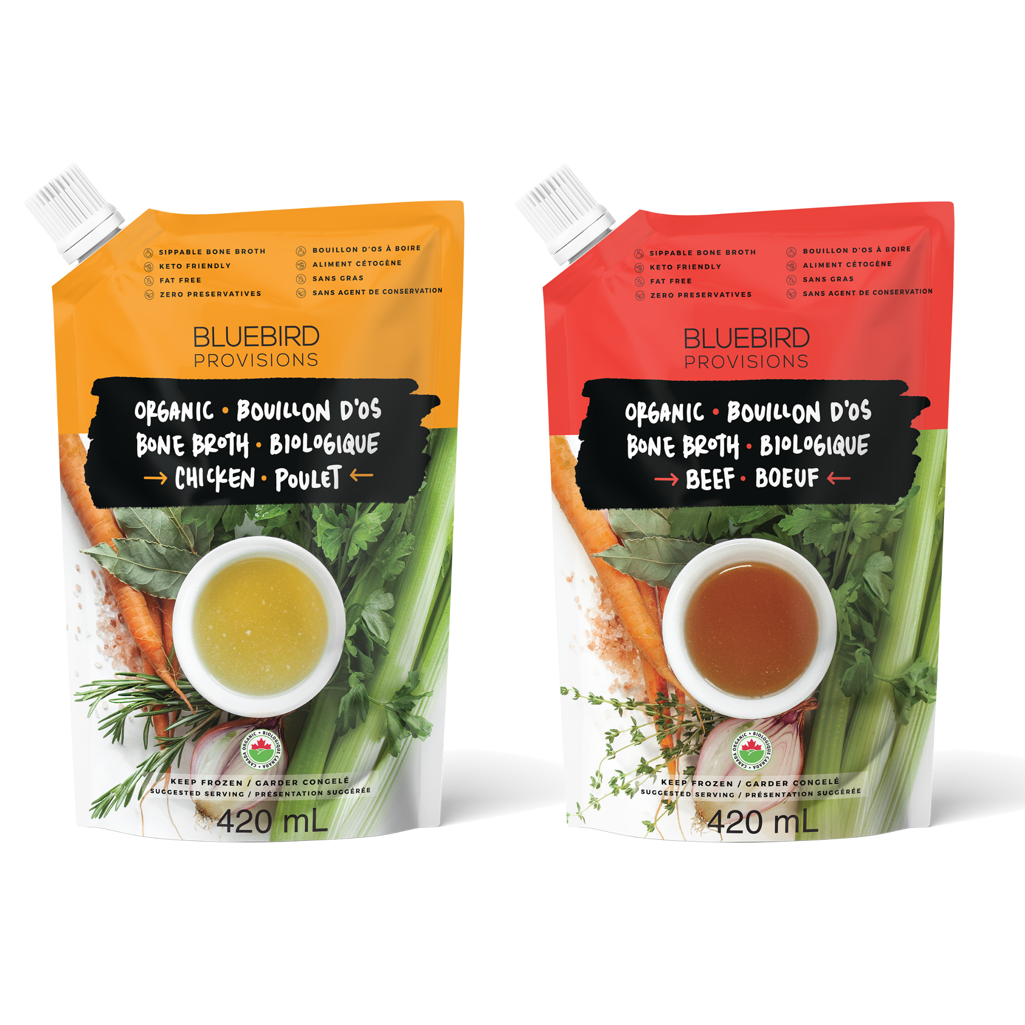 organic bone broth bundle, beef, chicken stock by bluebird provisions